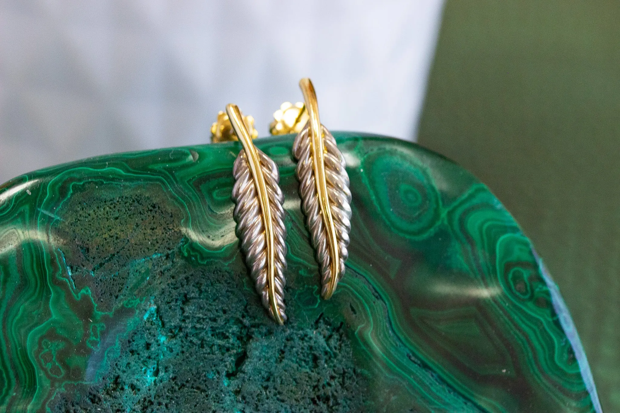 Tiffany & Co Feather Earrings, 18k & Sterling