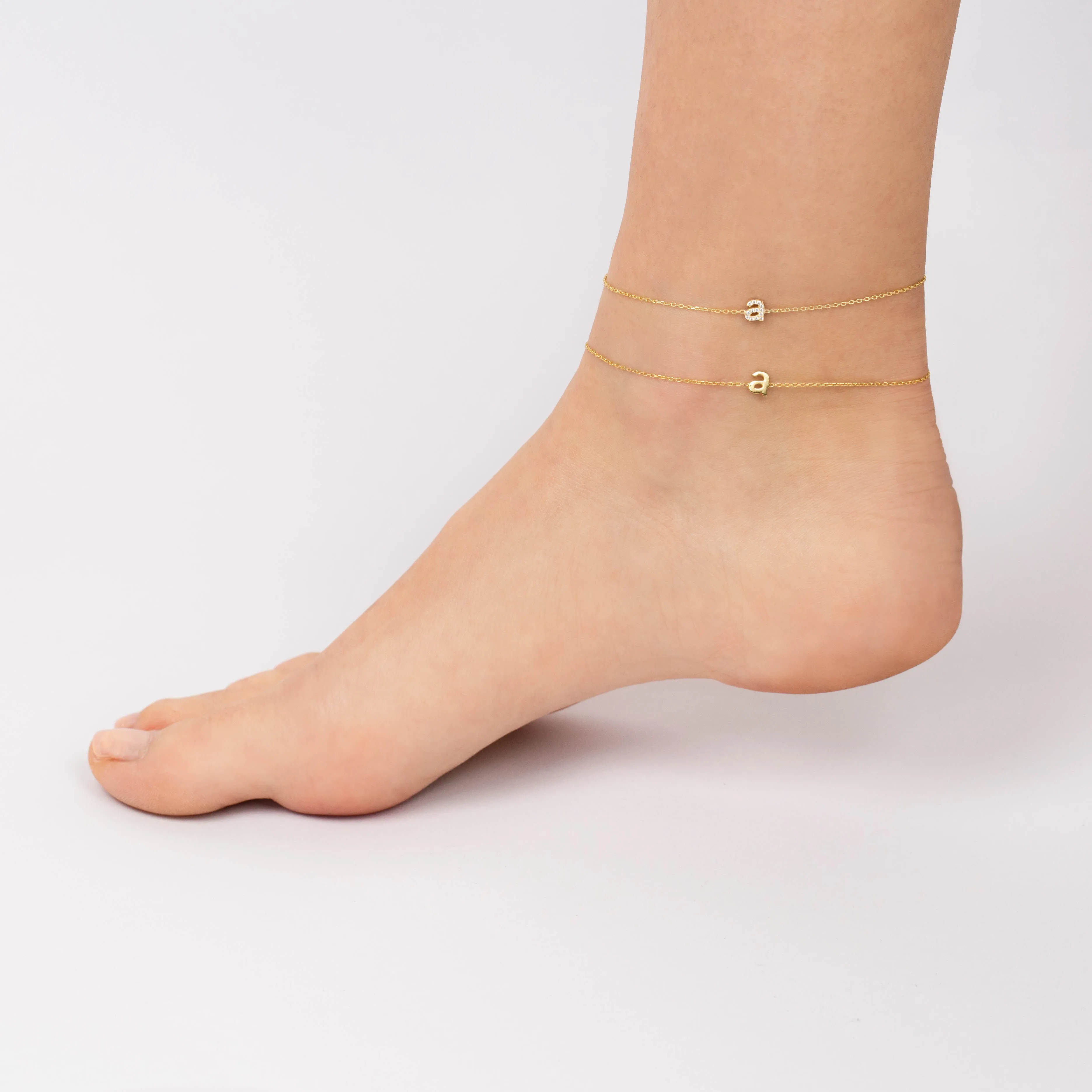 Tiny Lowercase Pavé Initial Anklet