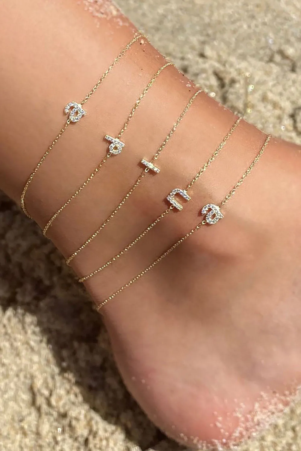 Tiny Lowercase Pavé Initial Anklet