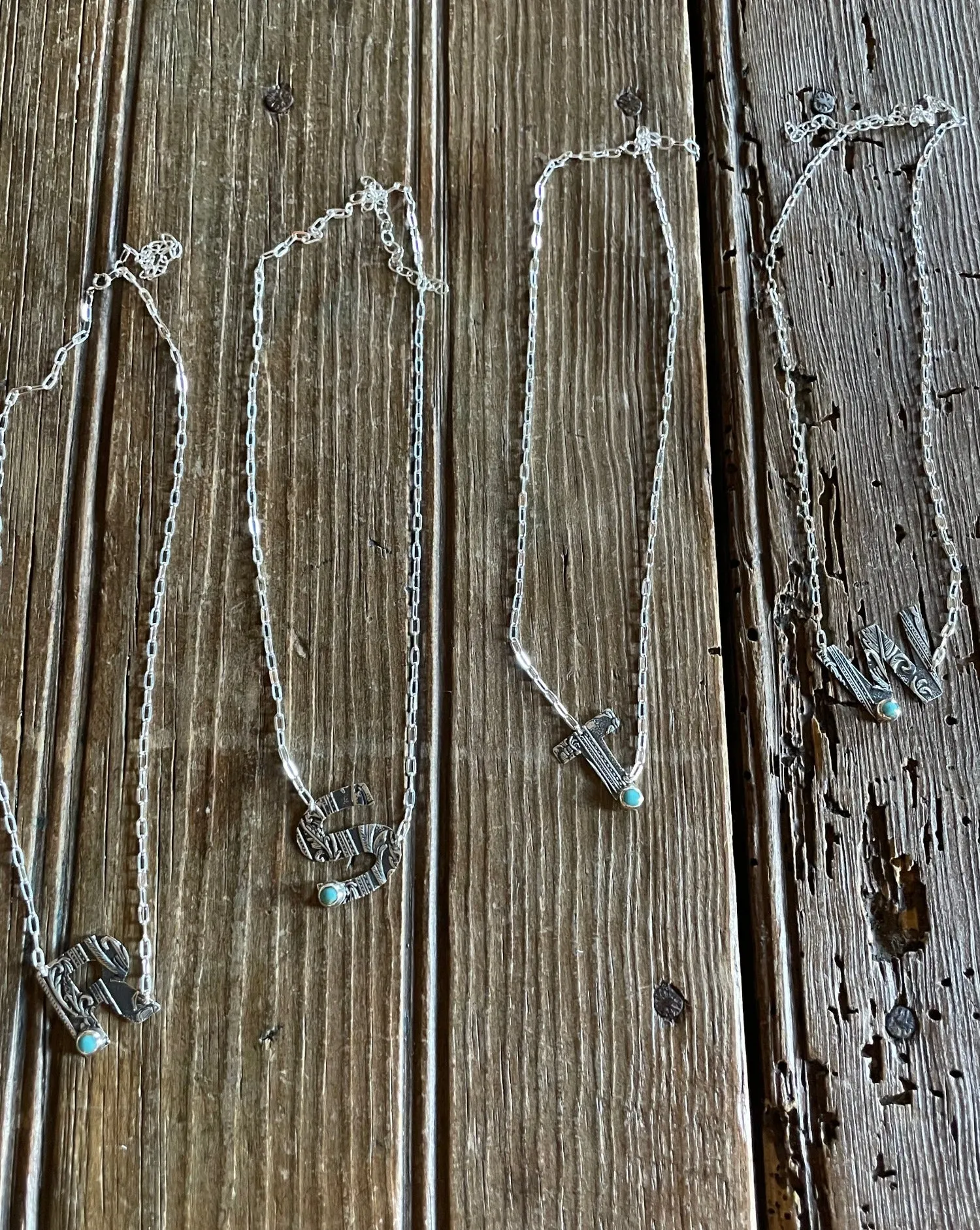 Tooled Sterling Silver Letter Necklaces