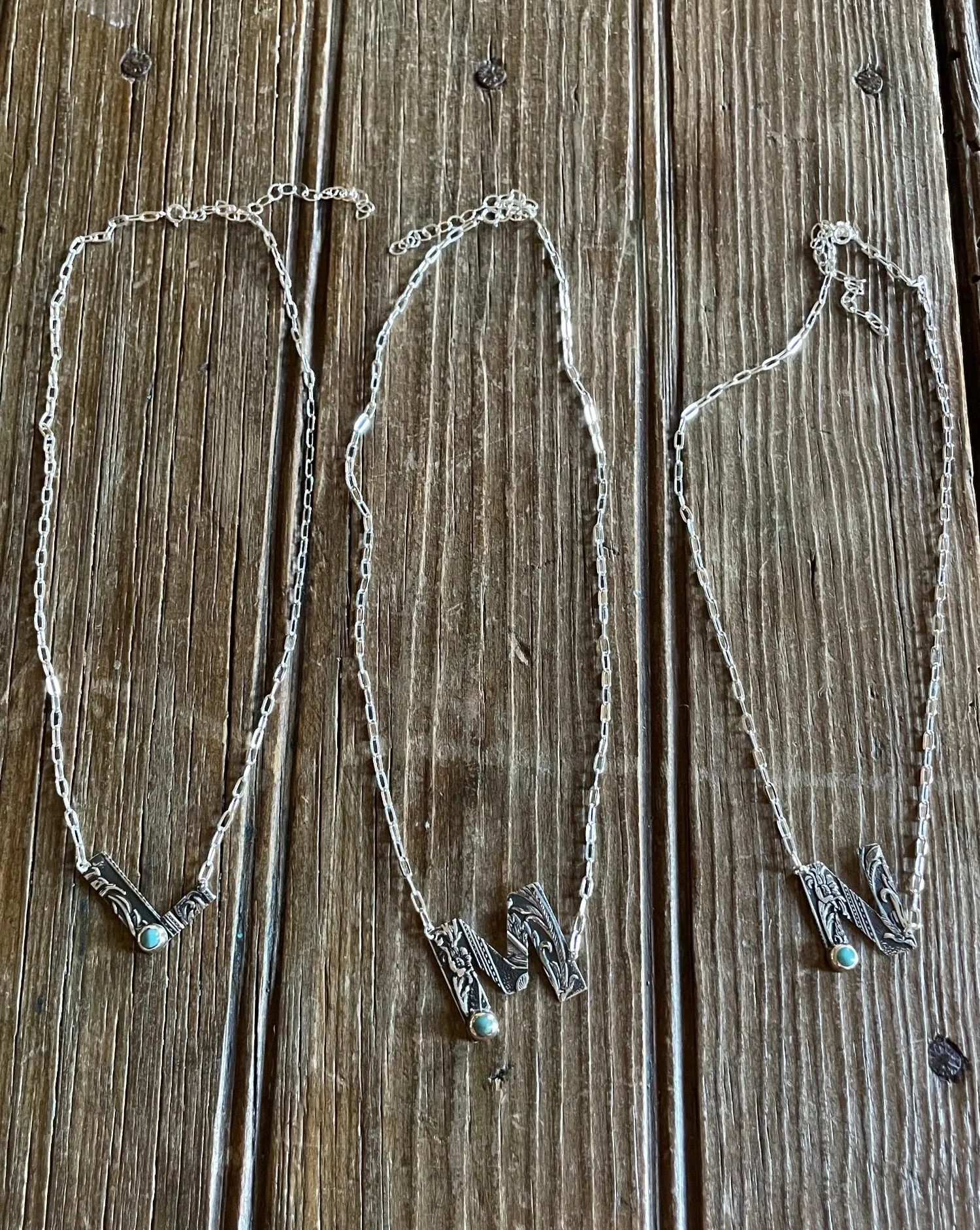 Tooled Sterling Silver Letter Necklaces