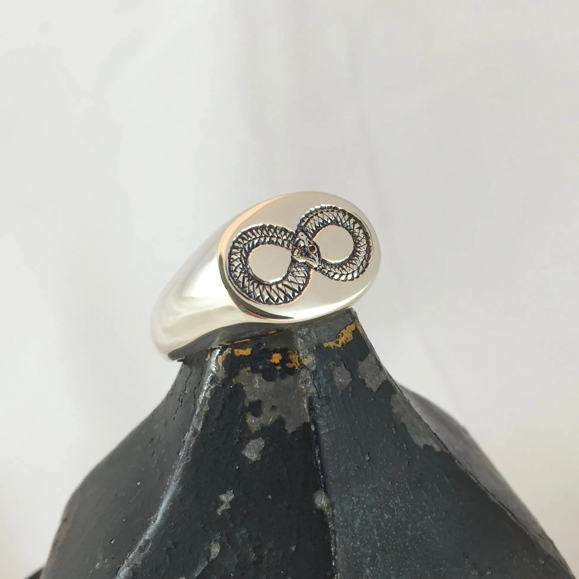 Totem Engraved 16mm x 13mm  -  9 Carat White Gold Signet Ring