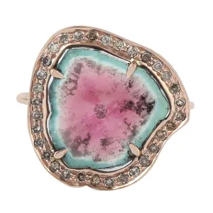 Tourmaline Melon Diamond Cocktail Ring In 18k Rose Gold For Women