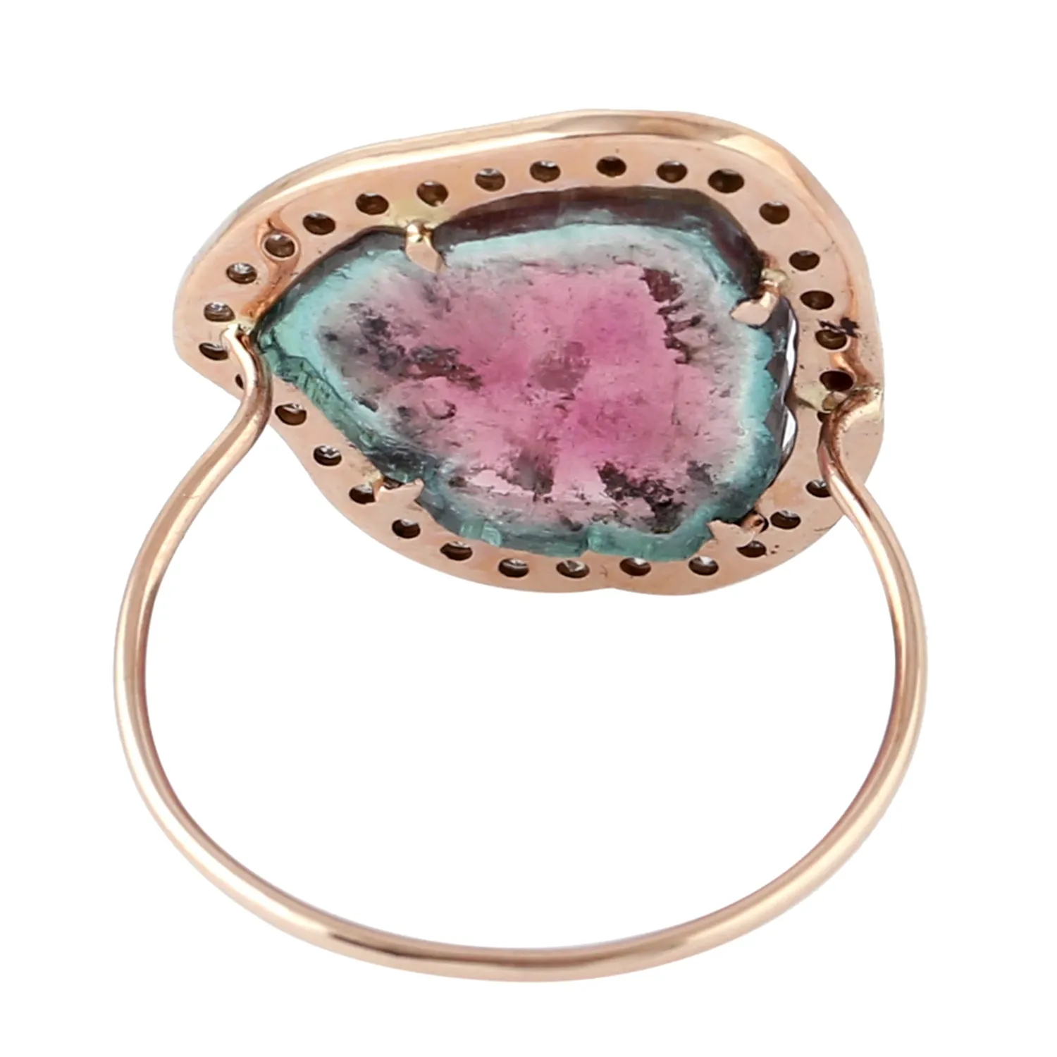 Tourmaline Melon Diamond Cocktail Ring In 18k Rose Gold For Women