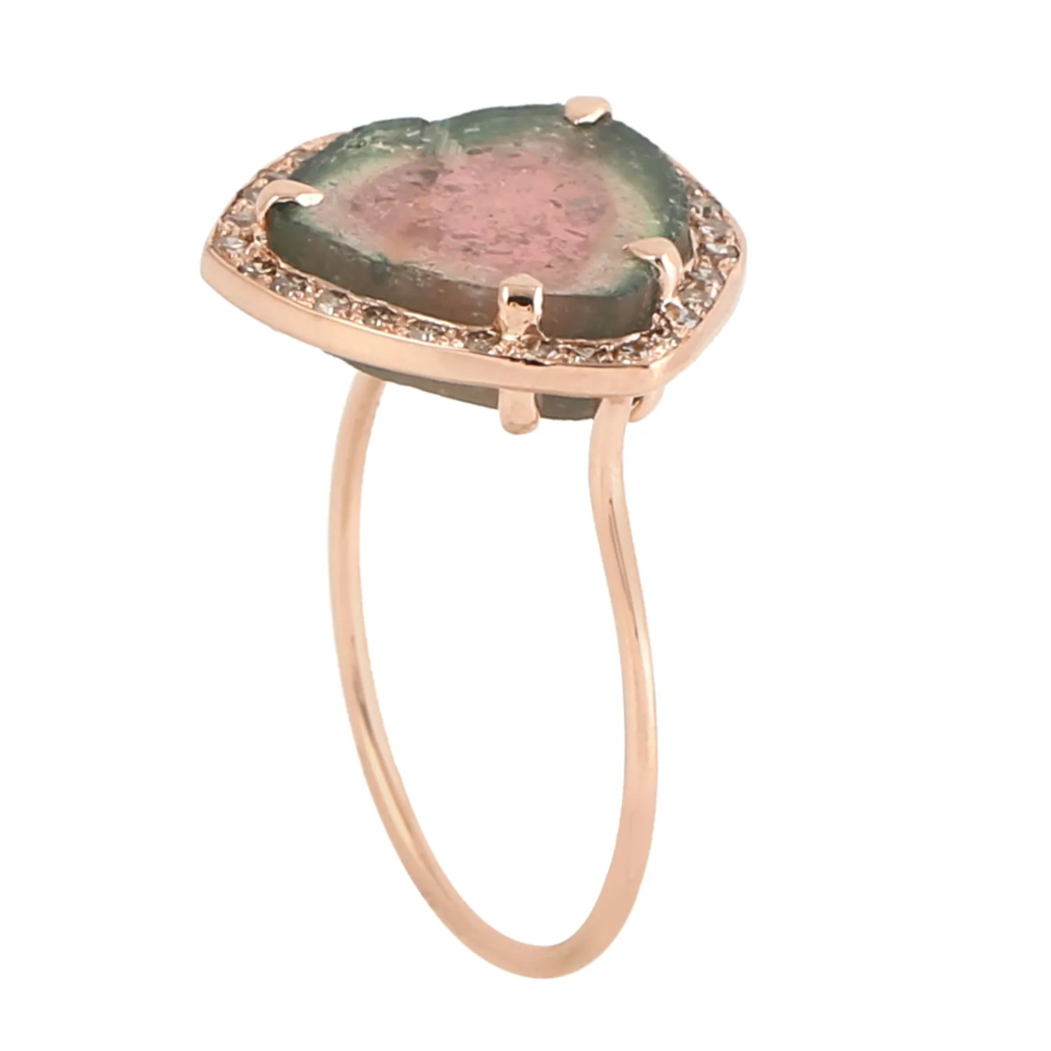 Tourmaline Melon pave Diamond Cocktail Ring in 14k Rose Gold