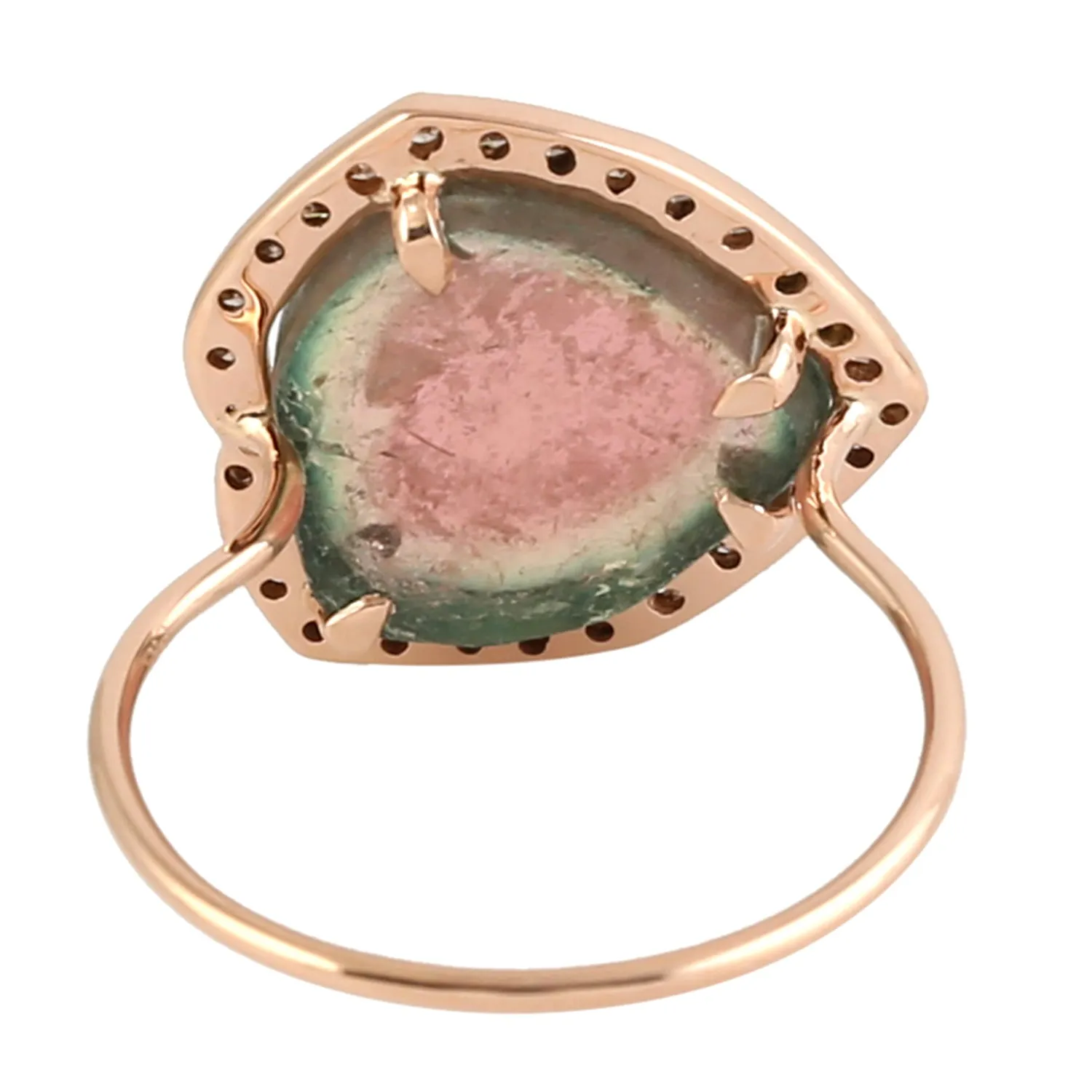 Tourmaline Melon pave Diamond Cocktail Ring in 14k Rose Gold