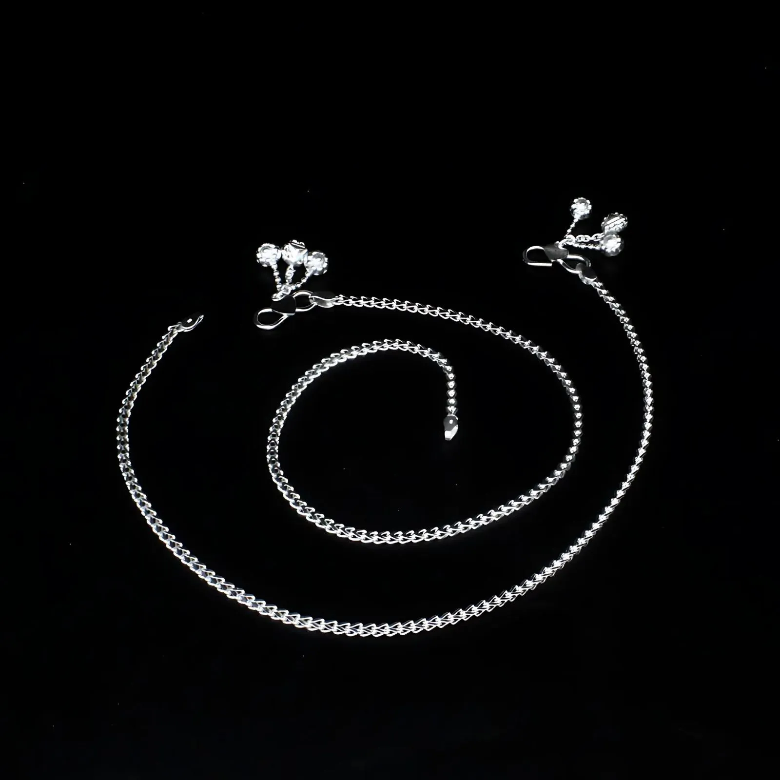 Trendy 925 Sterling Silver Indian women handmade Anklets Pair 10.2"