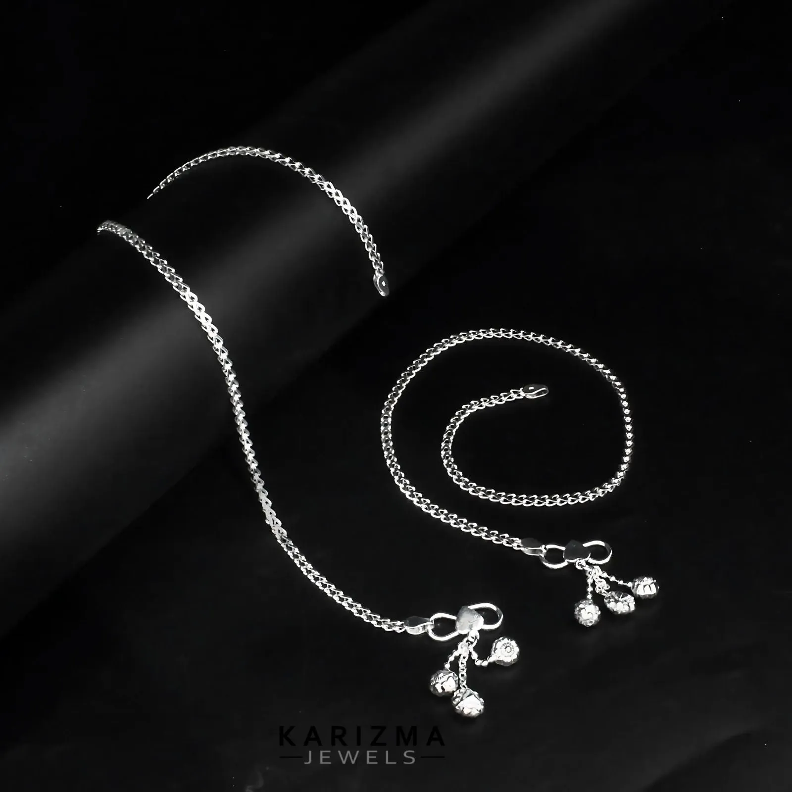 Trendy 925 Sterling Silver Indian women handmade Anklets Pair 10.2"