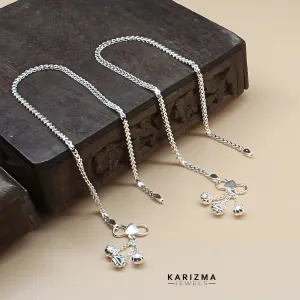 Trendy 925 Sterling Silver Indian women handmade Anklets Pair 10.2"