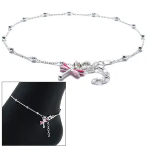 Trendy Sterling Silver 9"-10" Adjustable Pink Dragonfly Anklet