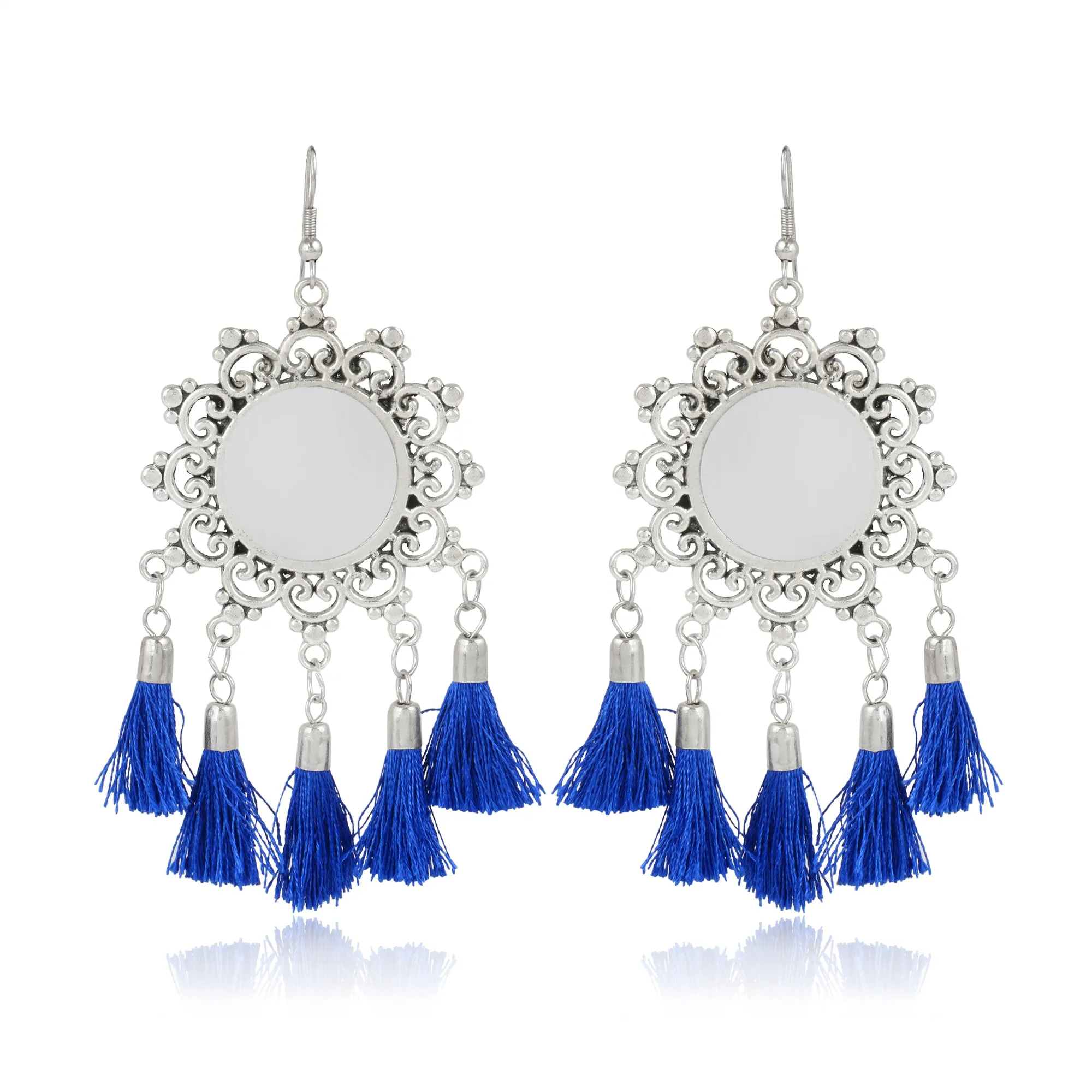 Tribal Blue Tassel Earrings