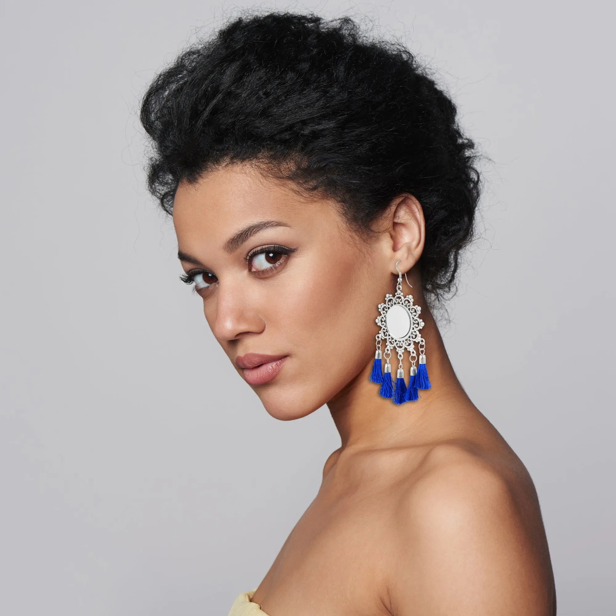 Tribal Blue Tassel Earrings