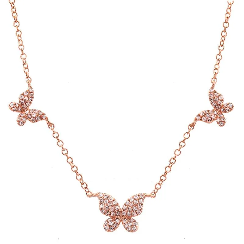 Triple pave Butterfly Diamond Necklace