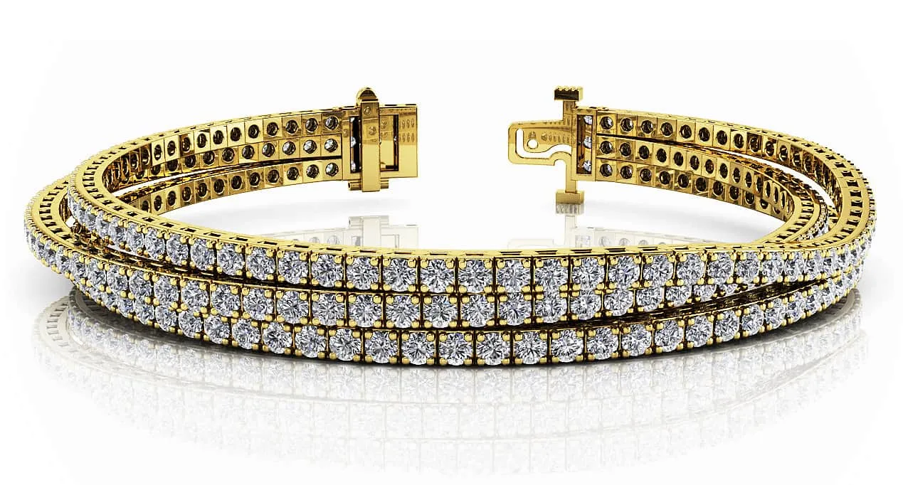 Triple Strand Flexible Diamond Tennis Diamond Bracelet with 5.55 ct.(finished) 1.75mm