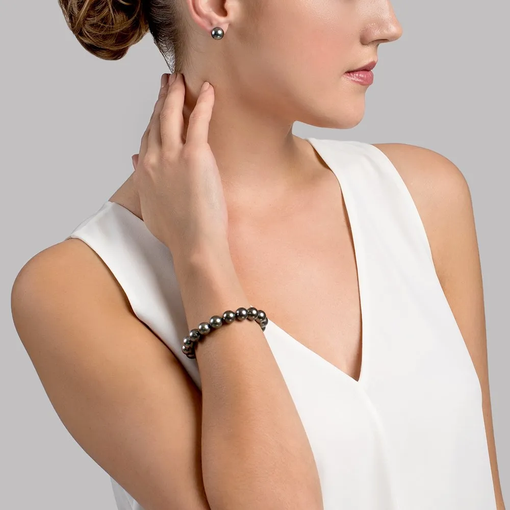 True Round Black Tahitian Pearl Bracelet, 8.0-9.0mm - AAA/AAAA Quality