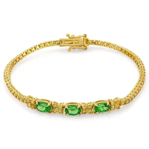Tsavorite and fancy yellow diamond tennis bracelet