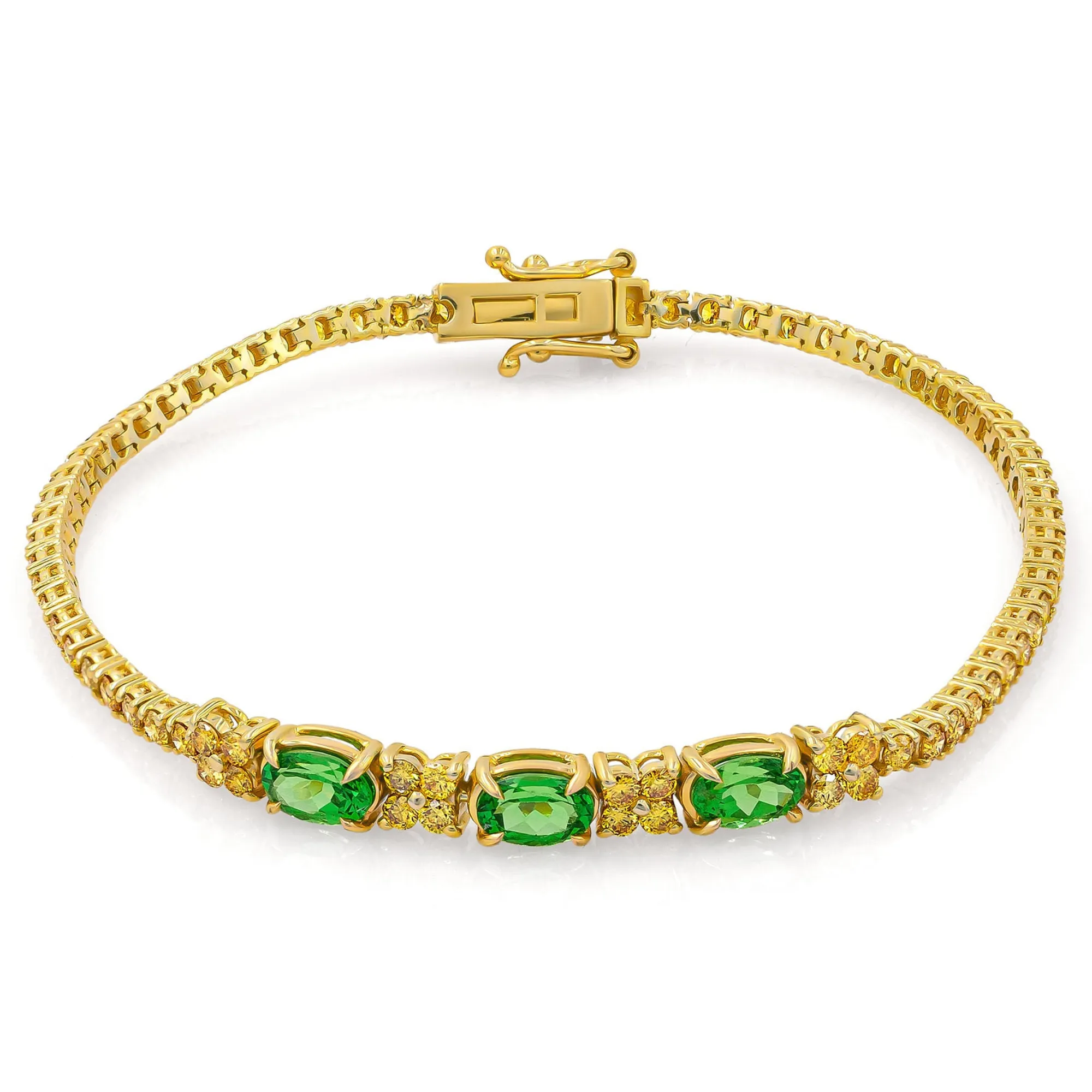 Tsavorite and fancy yellow diamond tennis bracelet