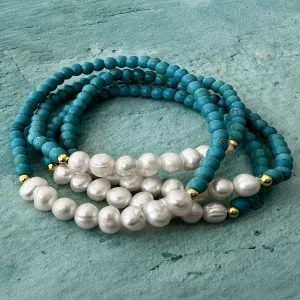 turquoise & freshwater pearl  bracelet set of 2