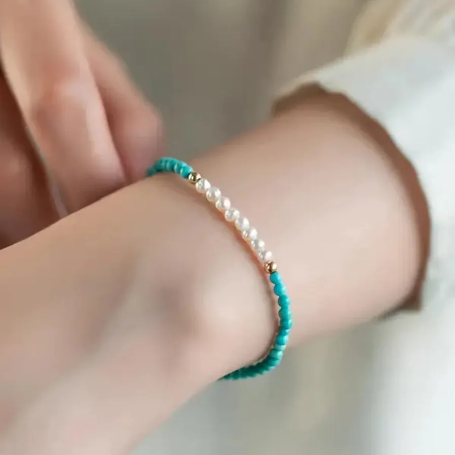 turquoise & freshwater pearl  bracelet set of 2