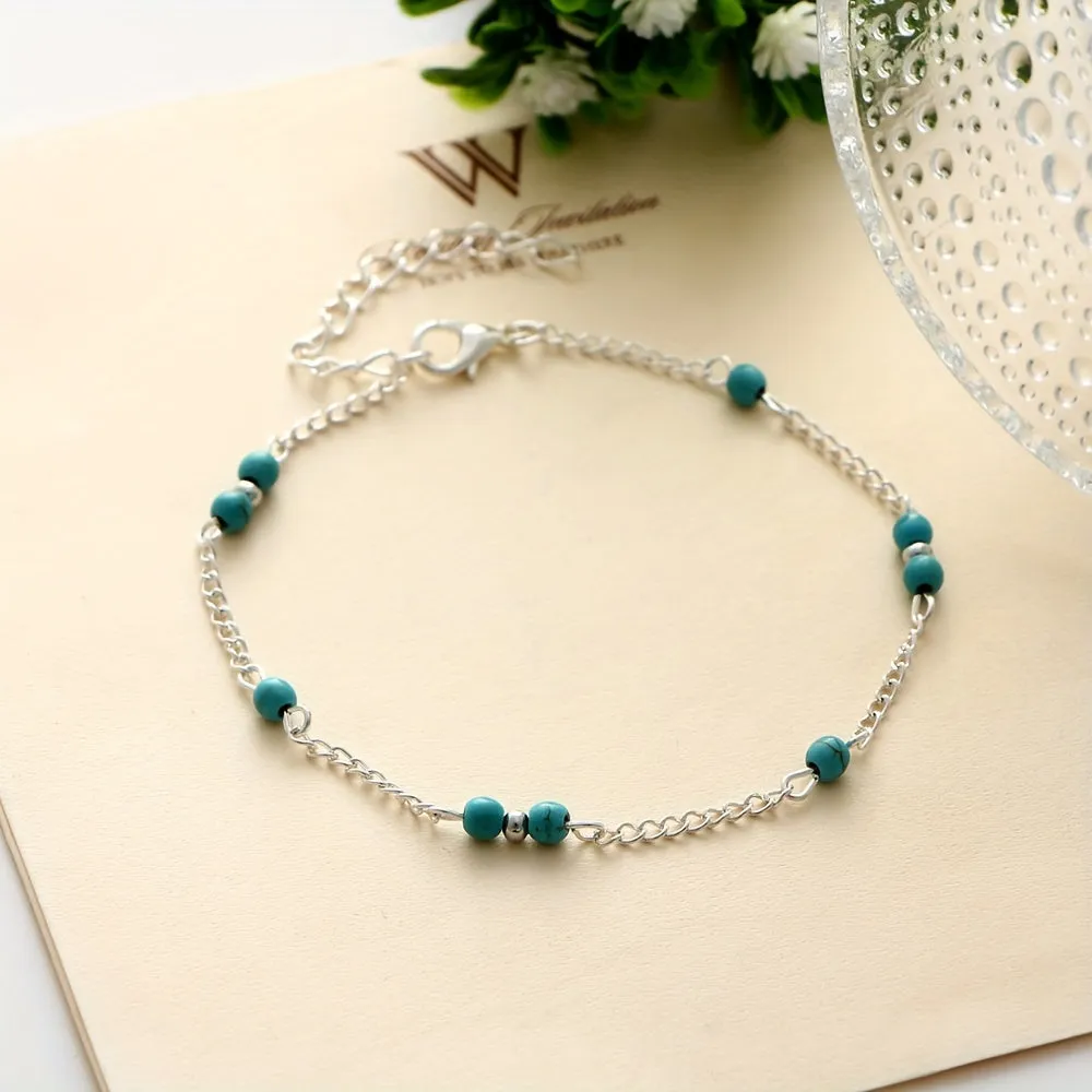Turquoise Beaded Anklet Foot Jewelry for Men