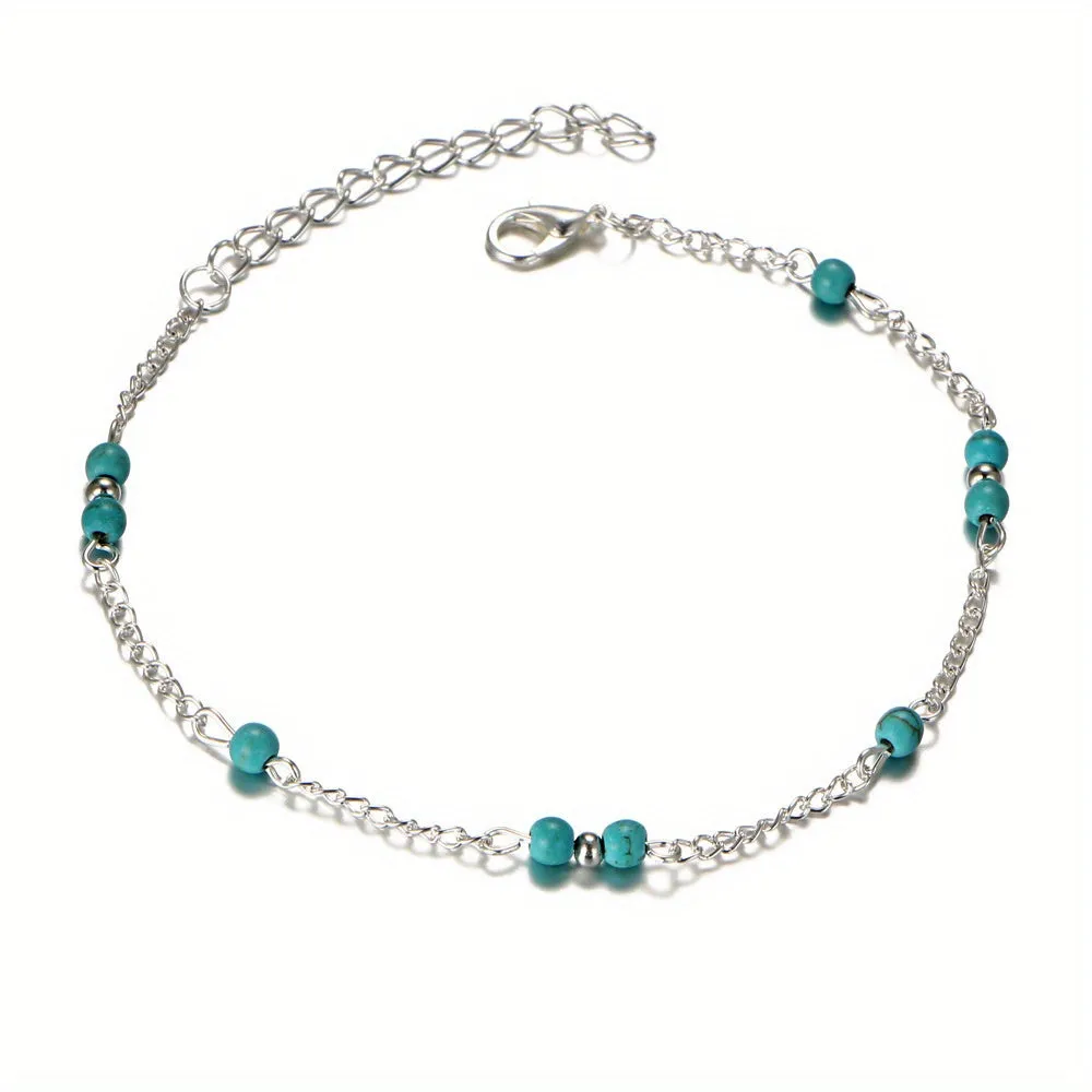 Turquoise Beaded Anklet Foot Jewelry for Men