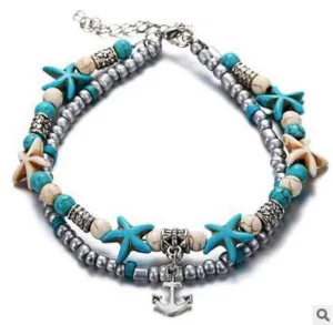 Turquoise Starfish and Anchor Pendant Anklet