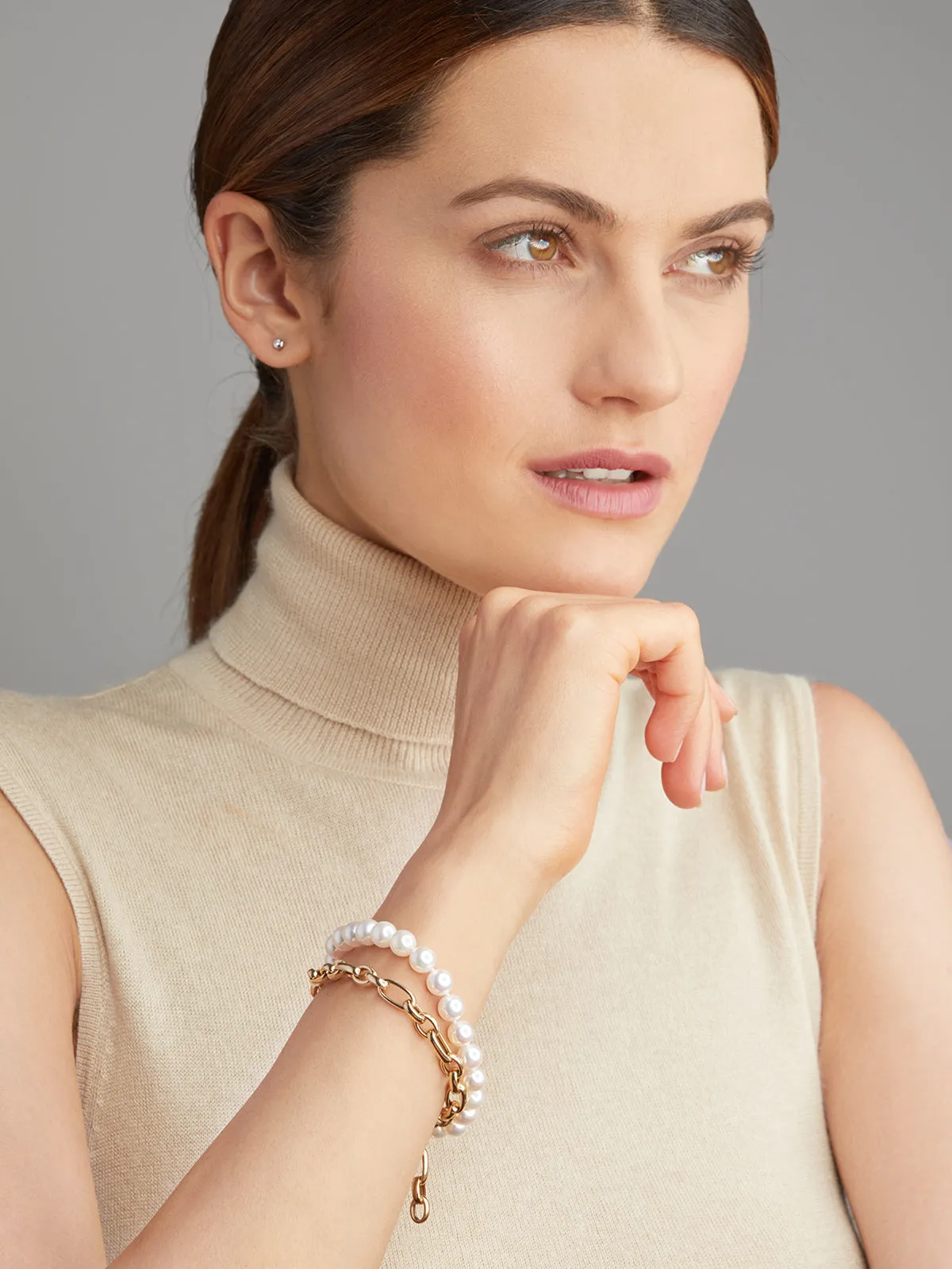 Two Piece Akoya Pearl and Gold Necklace and Bracelets