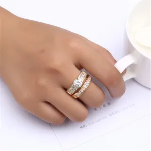 Two-Piece Cubic Zirconia & Crystal Cocktail Stacked Band Ring Set