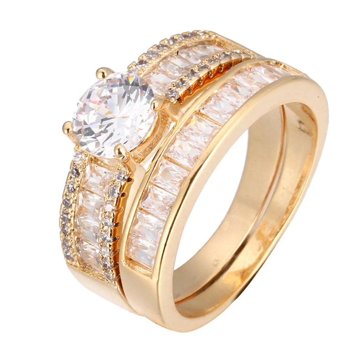 Two-Piece Cubic Zirconia & Crystal Cocktail Stacked Band Ring Set
