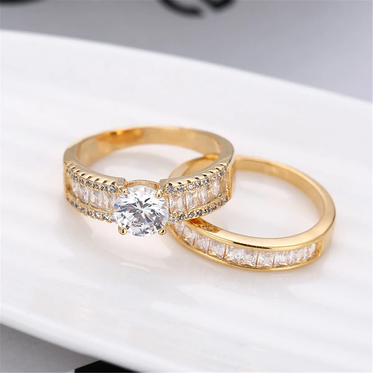 Two-Piece Cubic Zirconia & Crystal Cocktail Stacked Band Ring Set