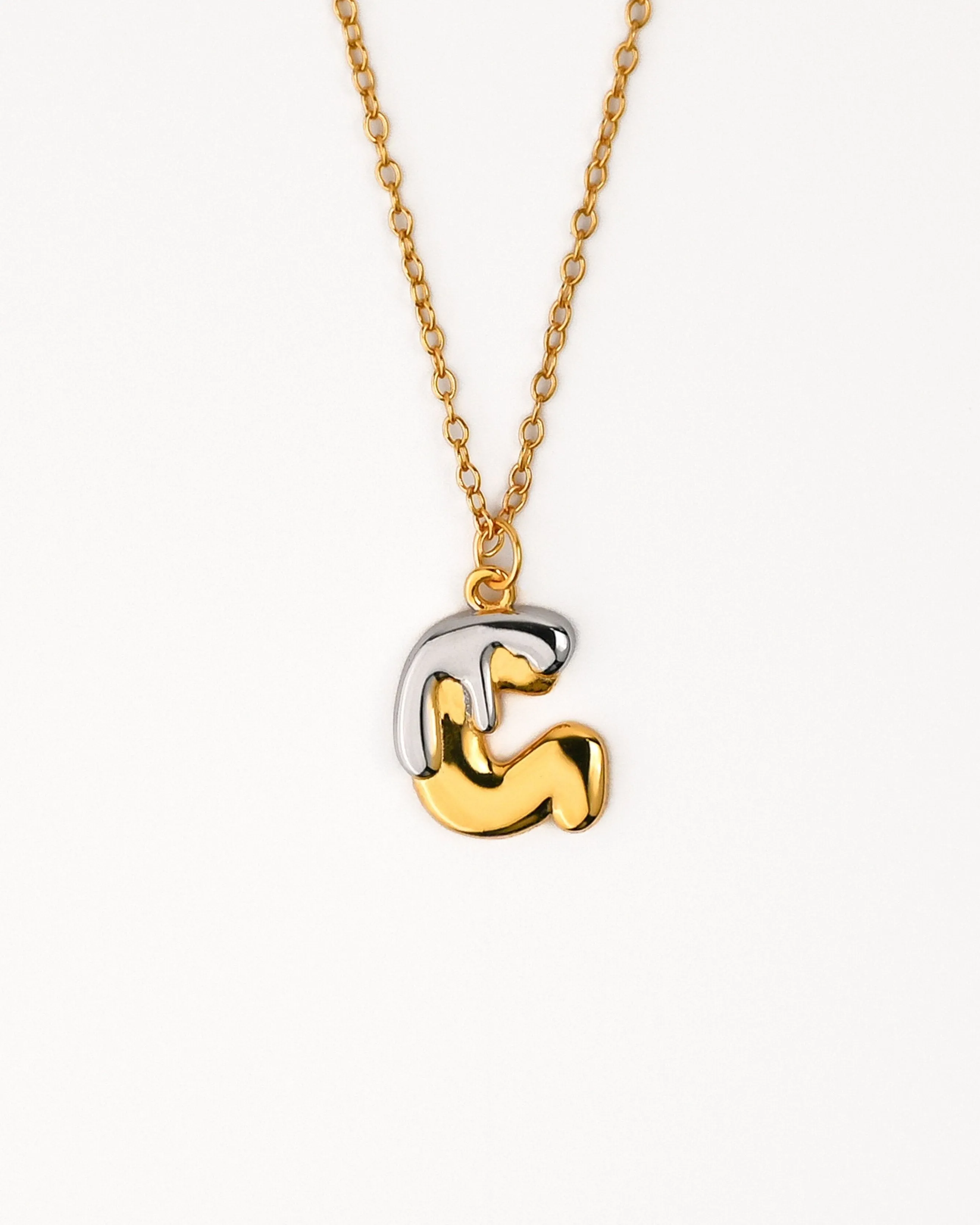 Two tone Bubble Initial Necklace