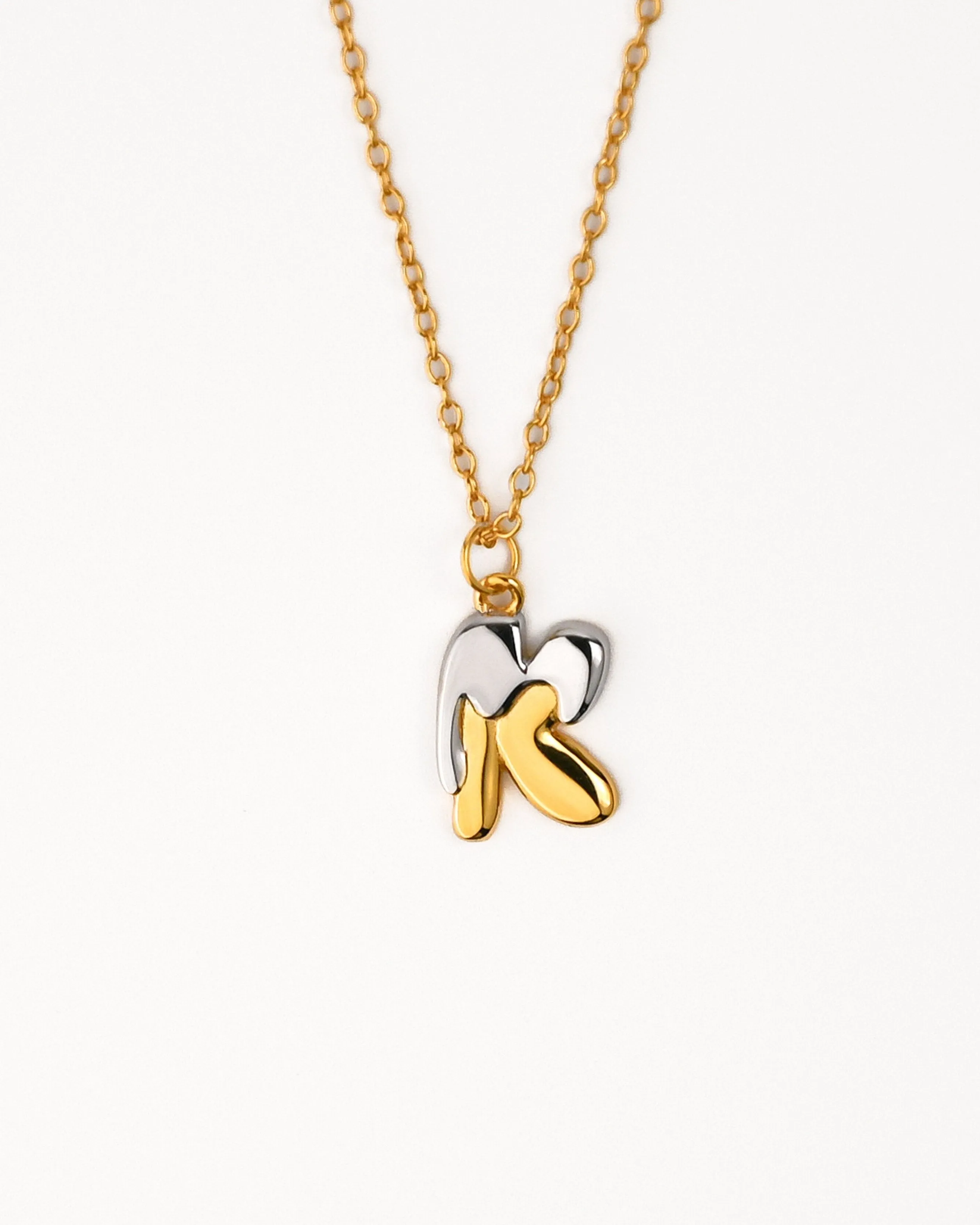 Two tone Bubble Initial Necklace