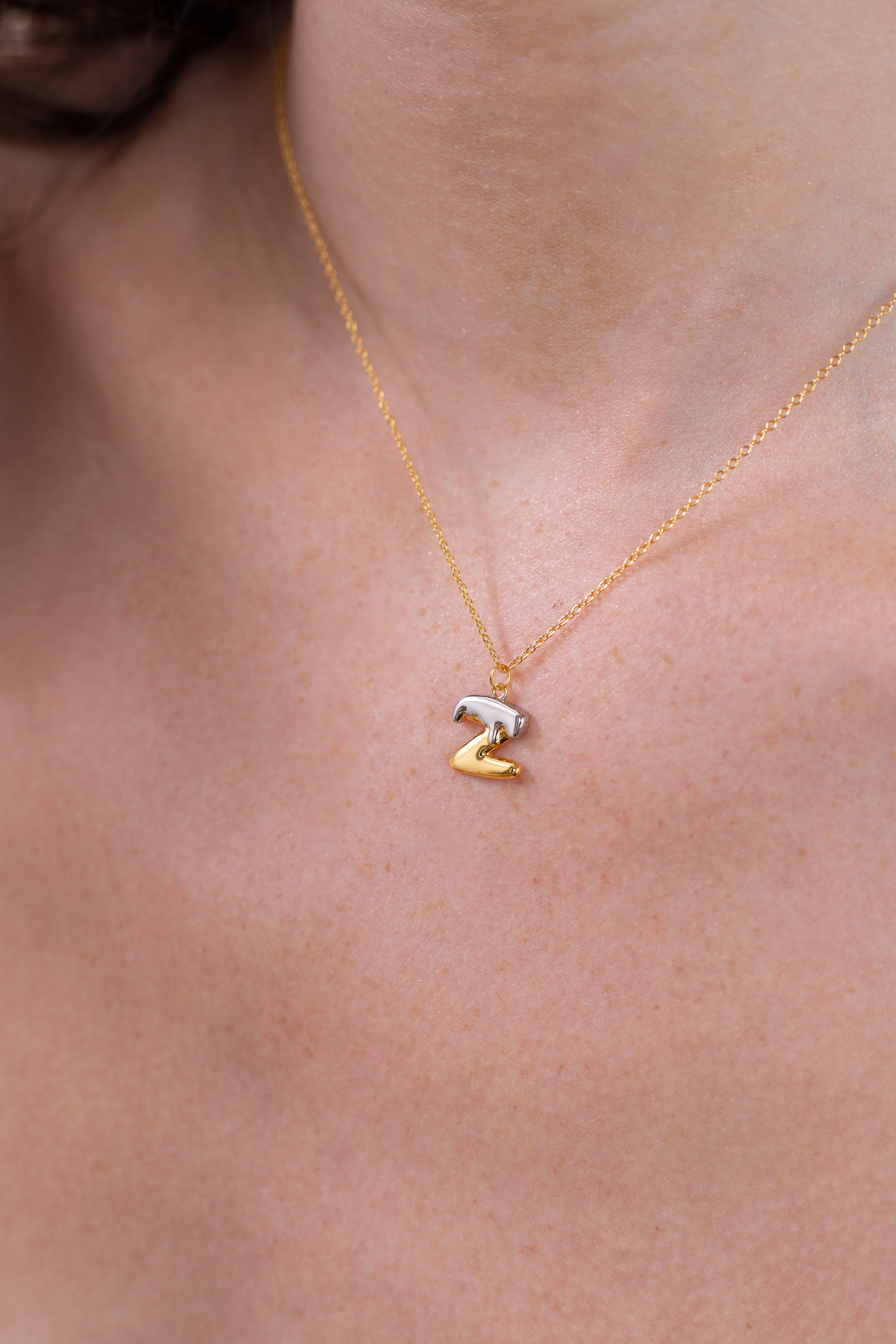 Two tone Bubble Initial Necklace