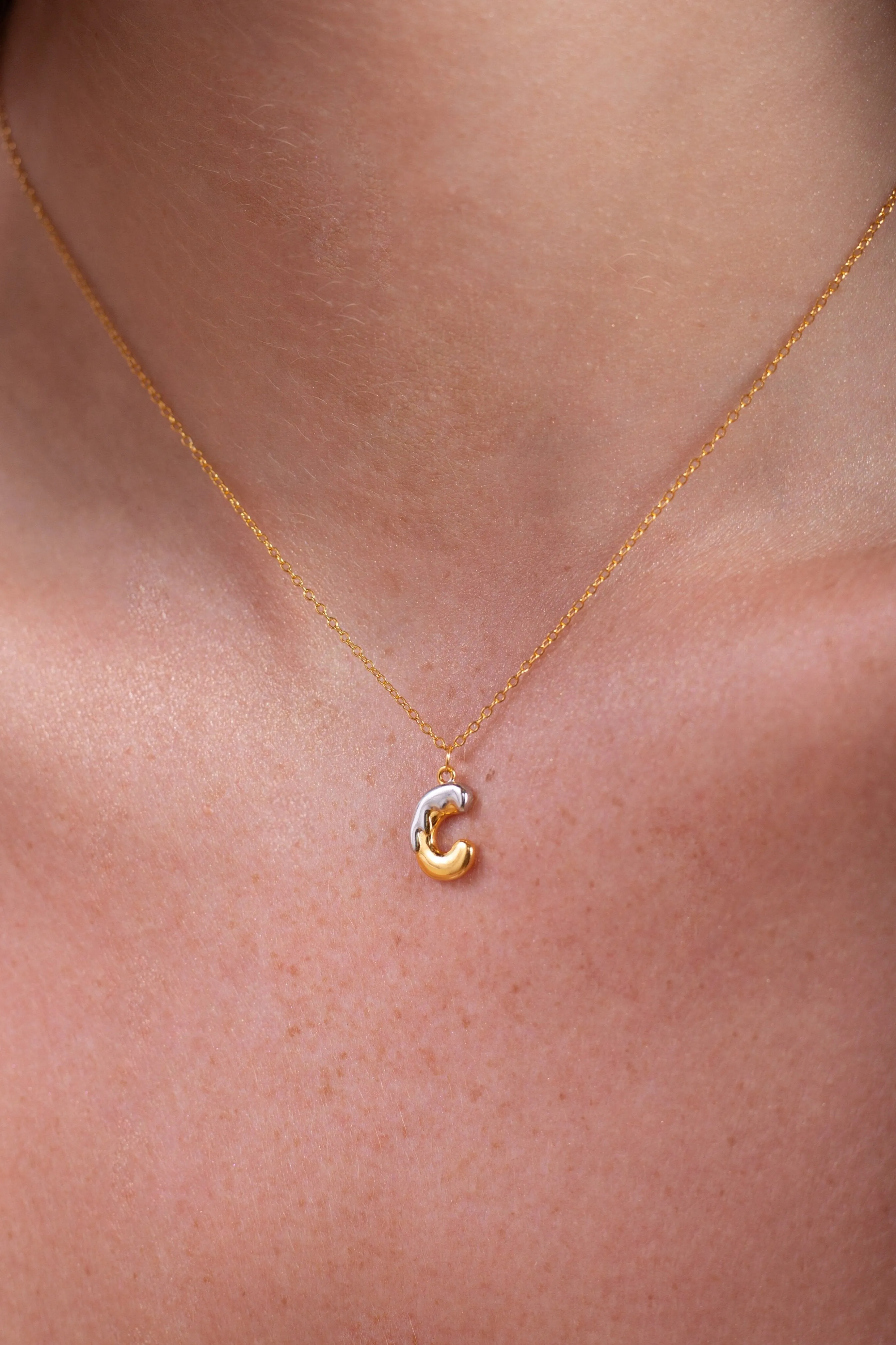 Two tone Bubble Initial Necklace
