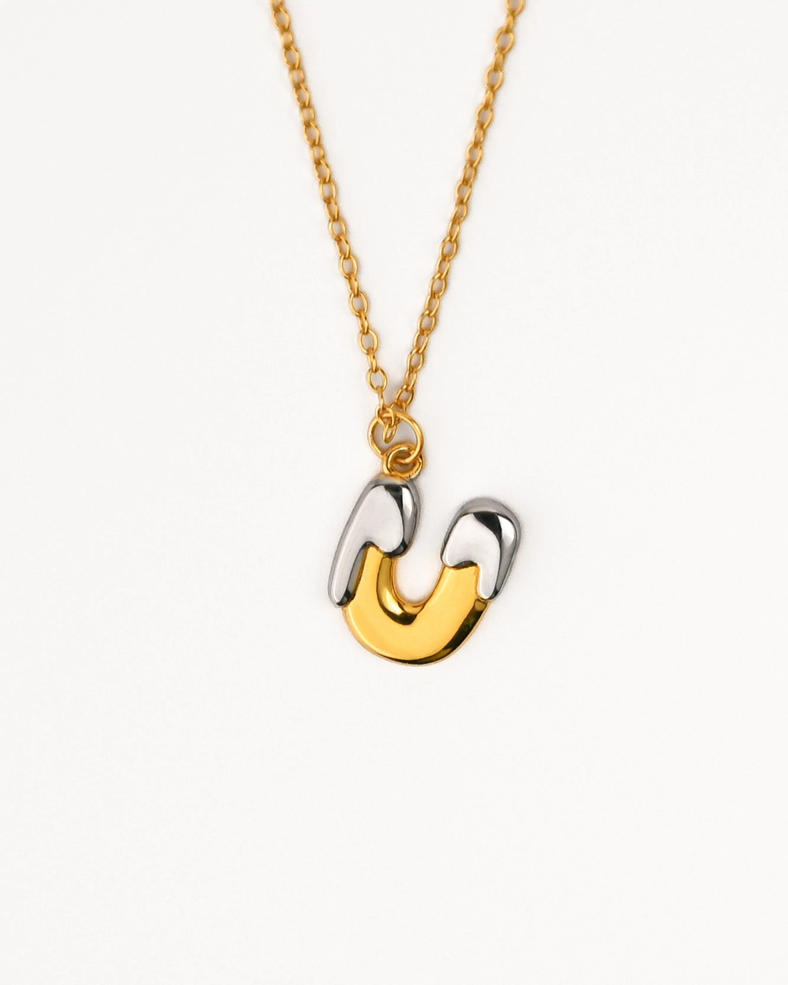 Two tone Bubble Initial Necklace