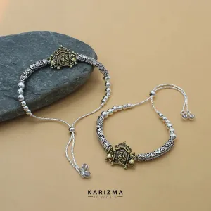 Two Tone Real Sterling Silver Indian women brides Oxidized Anklet Pair