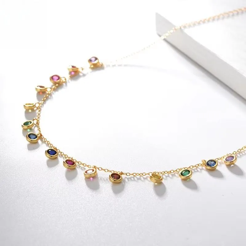 Unique Rainbow Necklaces For Women Luxury AAAA Cubic Zirconia Chain Necklace