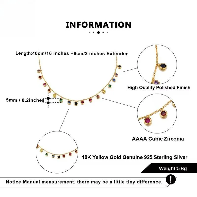 Unique Rainbow Necklaces For Women Luxury AAAA Cubic Zirconia Chain Necklace