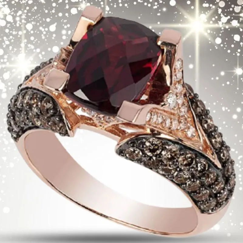 Unique Red Moissanite Ring 10k Rose Gold Engagement for Women Jewelry