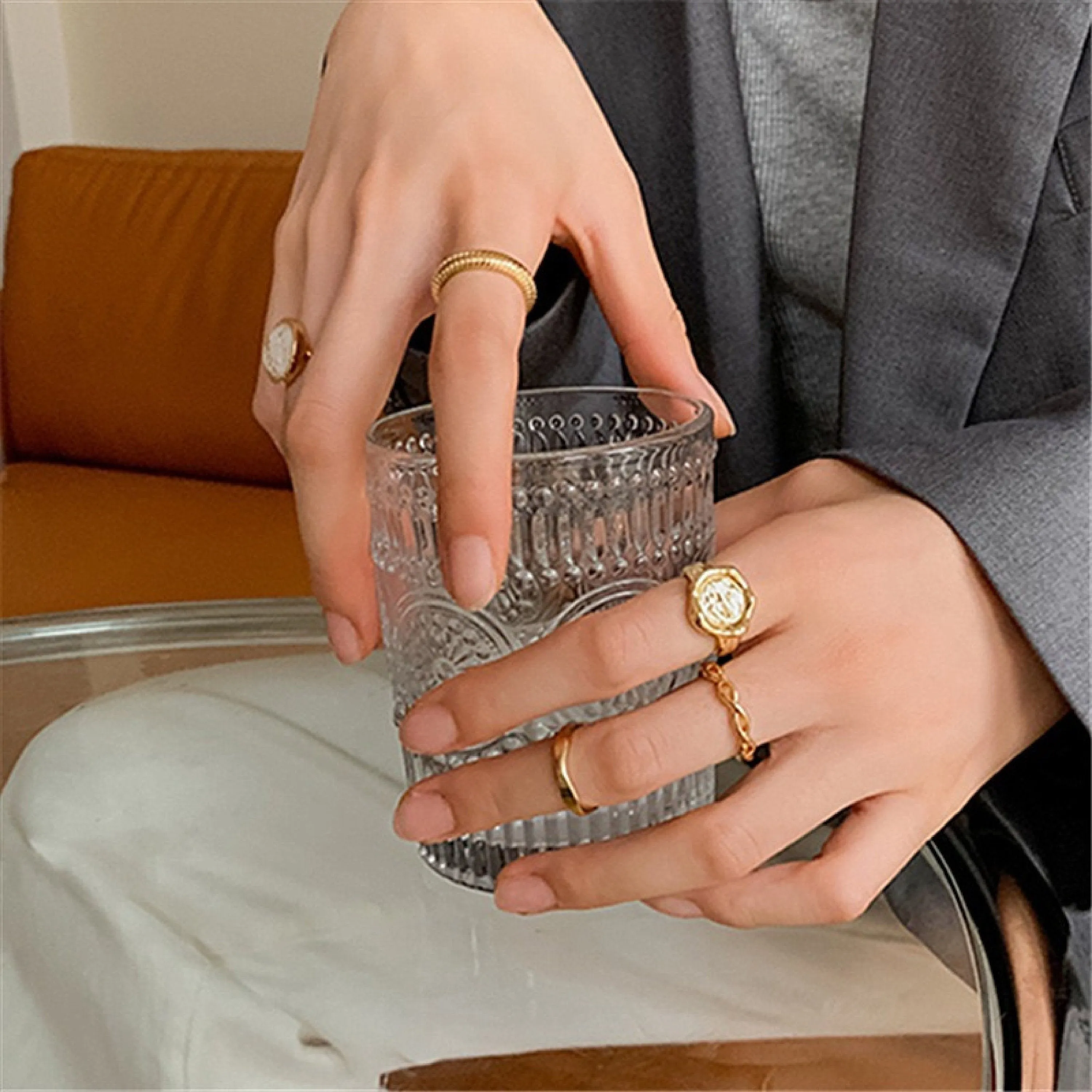 Unisex Streetwear Gold Cuban Signet Rings