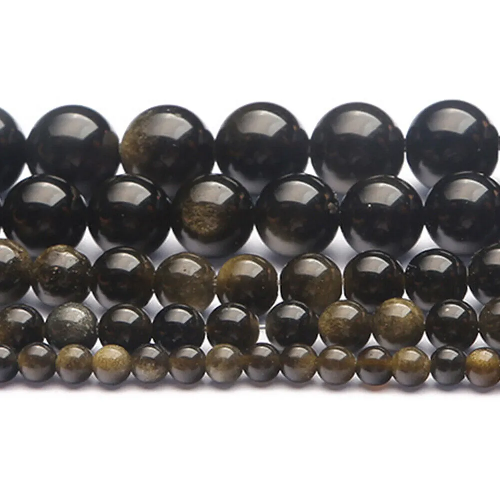 US 6/8/10 MM Natural Stone Golden Obsidian Loose Spacer Beads For Jewelry Making