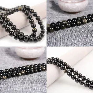US 6/8/10 MM Natural Stone Golden Obsidian Loose Spacer Beads For Jewelry Making