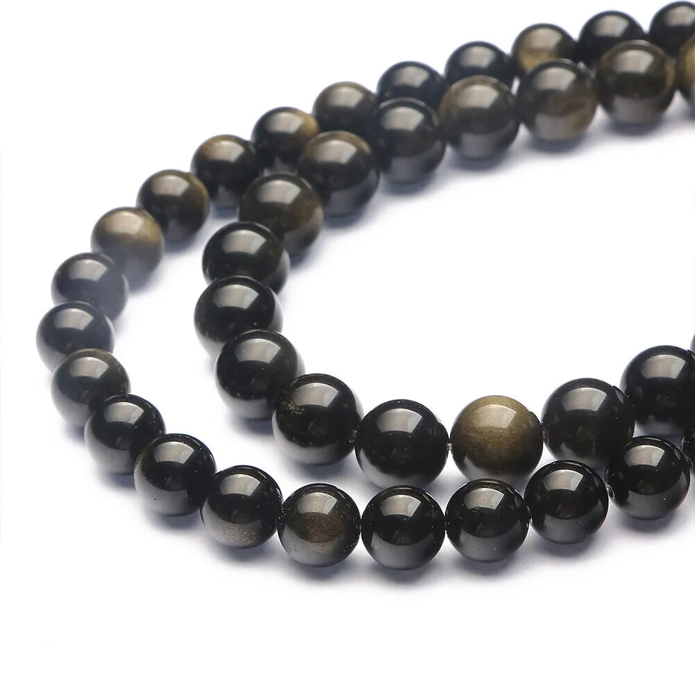 US 6/8/10 MM Natural Stone Golden Obsidian Loose Spacer Beads For Jewelry Making