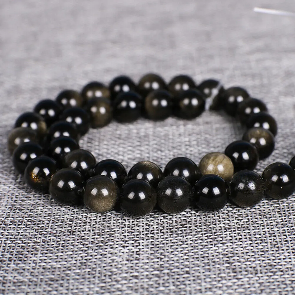 US 6/8/10 MM Natural Stone Golden Obsidian Loose Spacer Beads For Jewelry Making