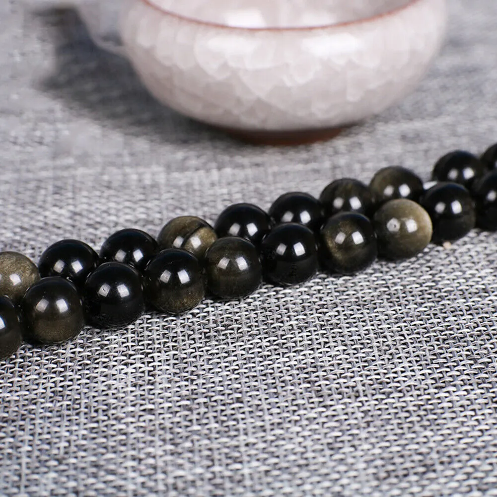 US 6/8/10 MM Natural Stone Golden Obsidian Loose Spacer Beads For Jewelry Making