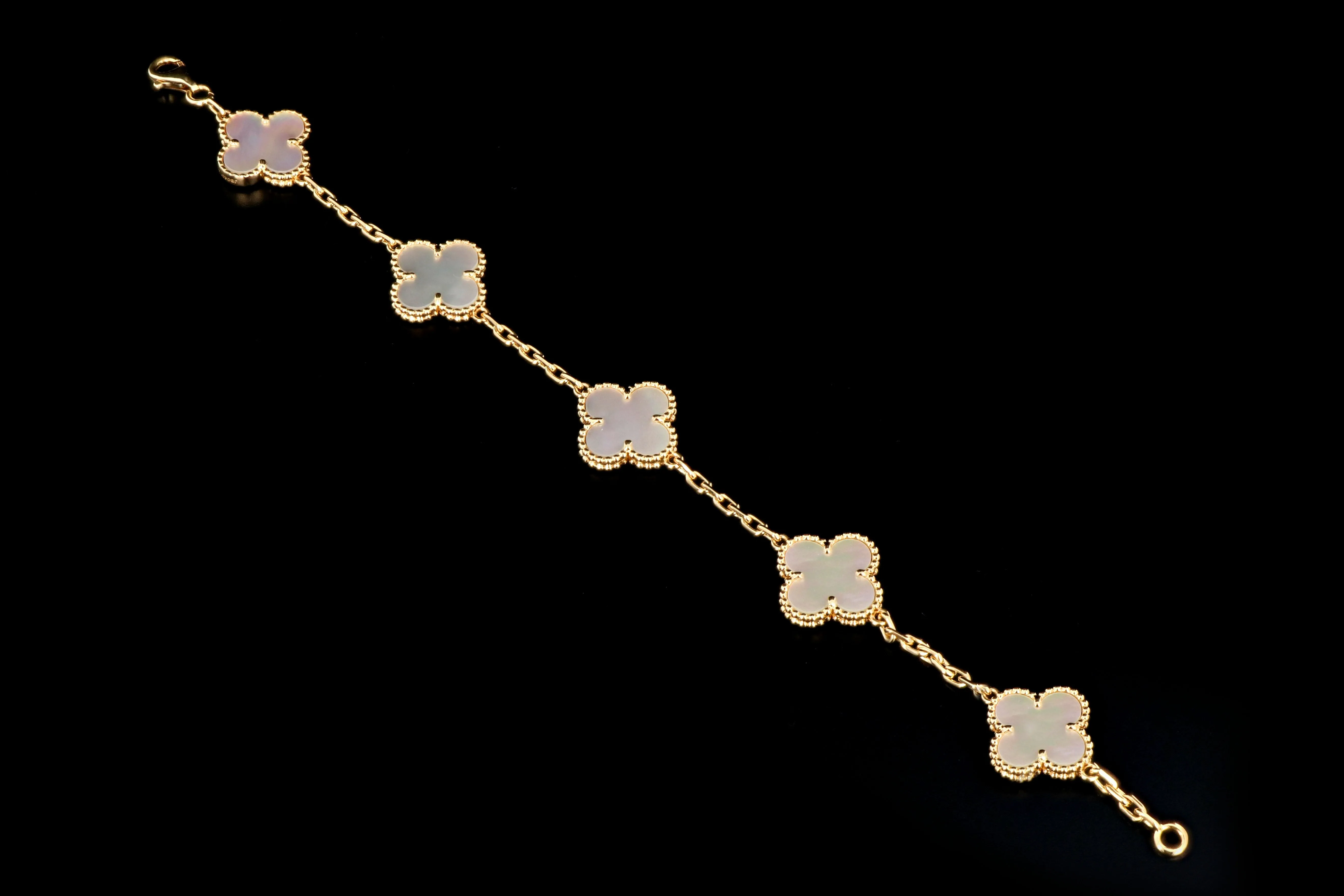 Van Cleef & Arpels Mother of Pearl Alhambra 18K Yellow Gold 5 Motifs Bracelet