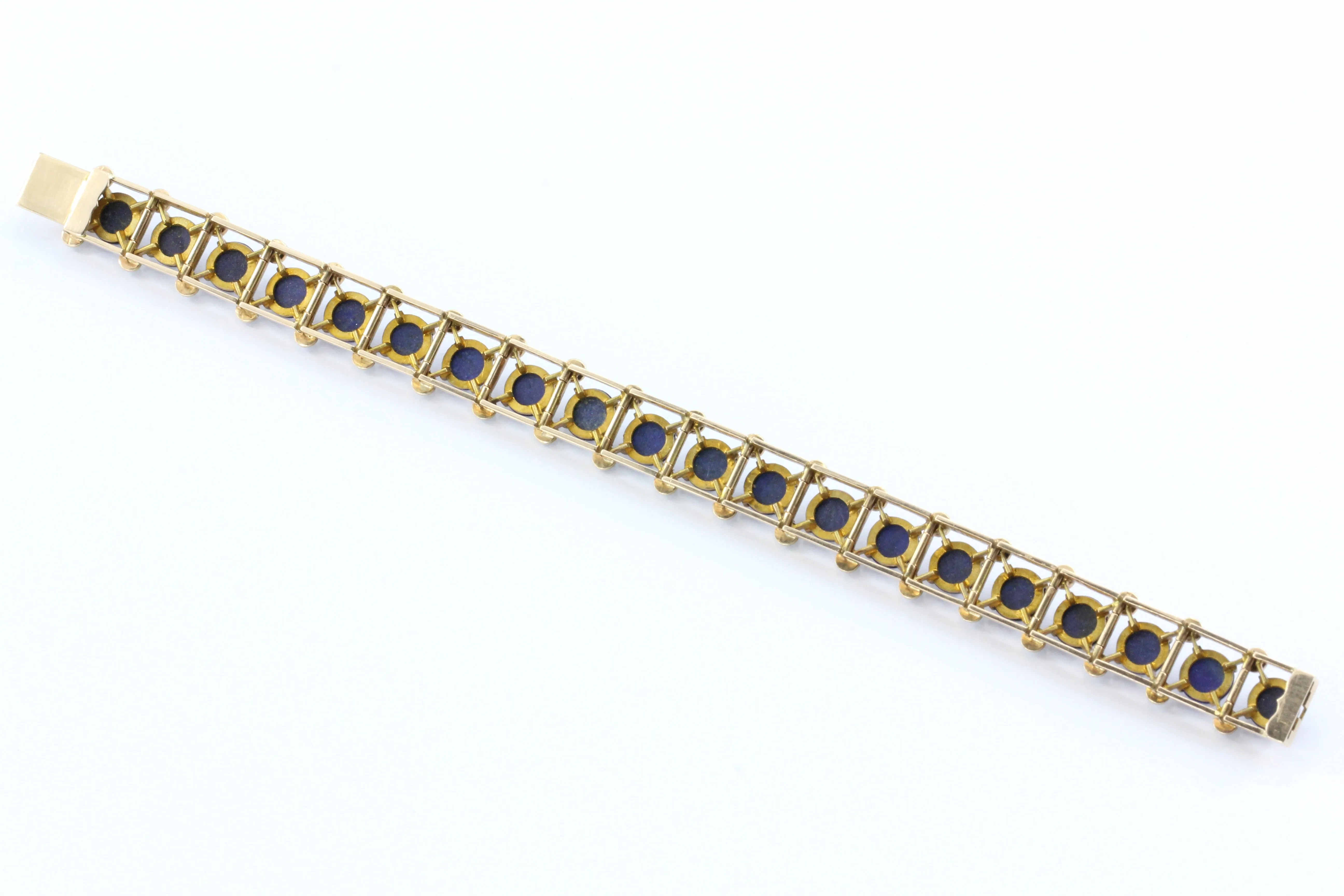 Victorian 15K Rose Gold Lapis & Pearl Fret Work Bracelet c.1880