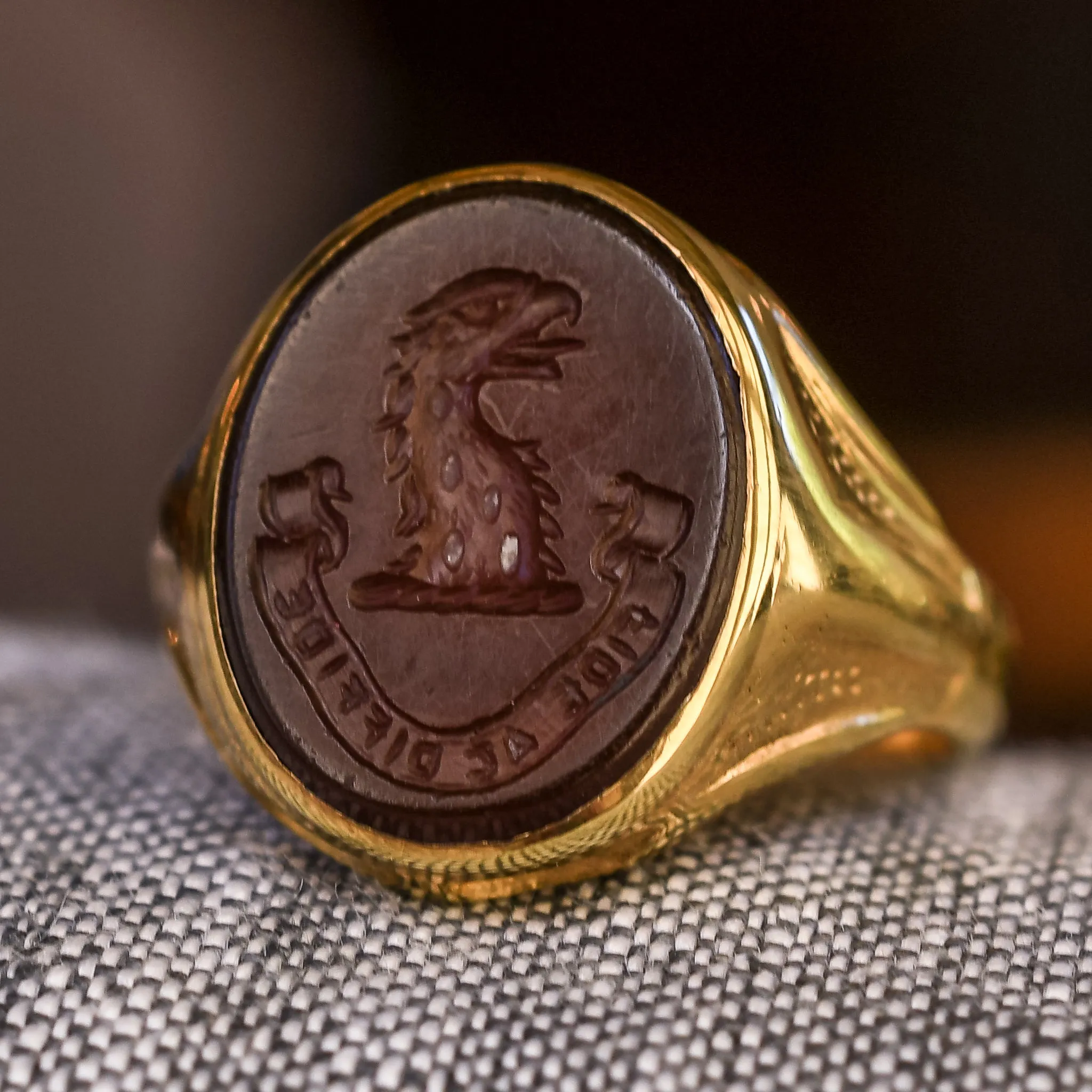 Victorian Eagle Intaglio Signet Ring FIDE AC DIFFIDE