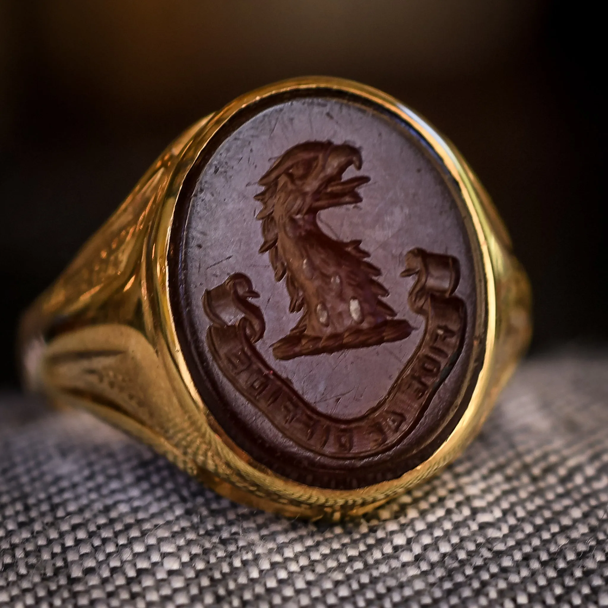 Victorian Eagle Intaglio Signet Ring FIDE AC DIFFIDE