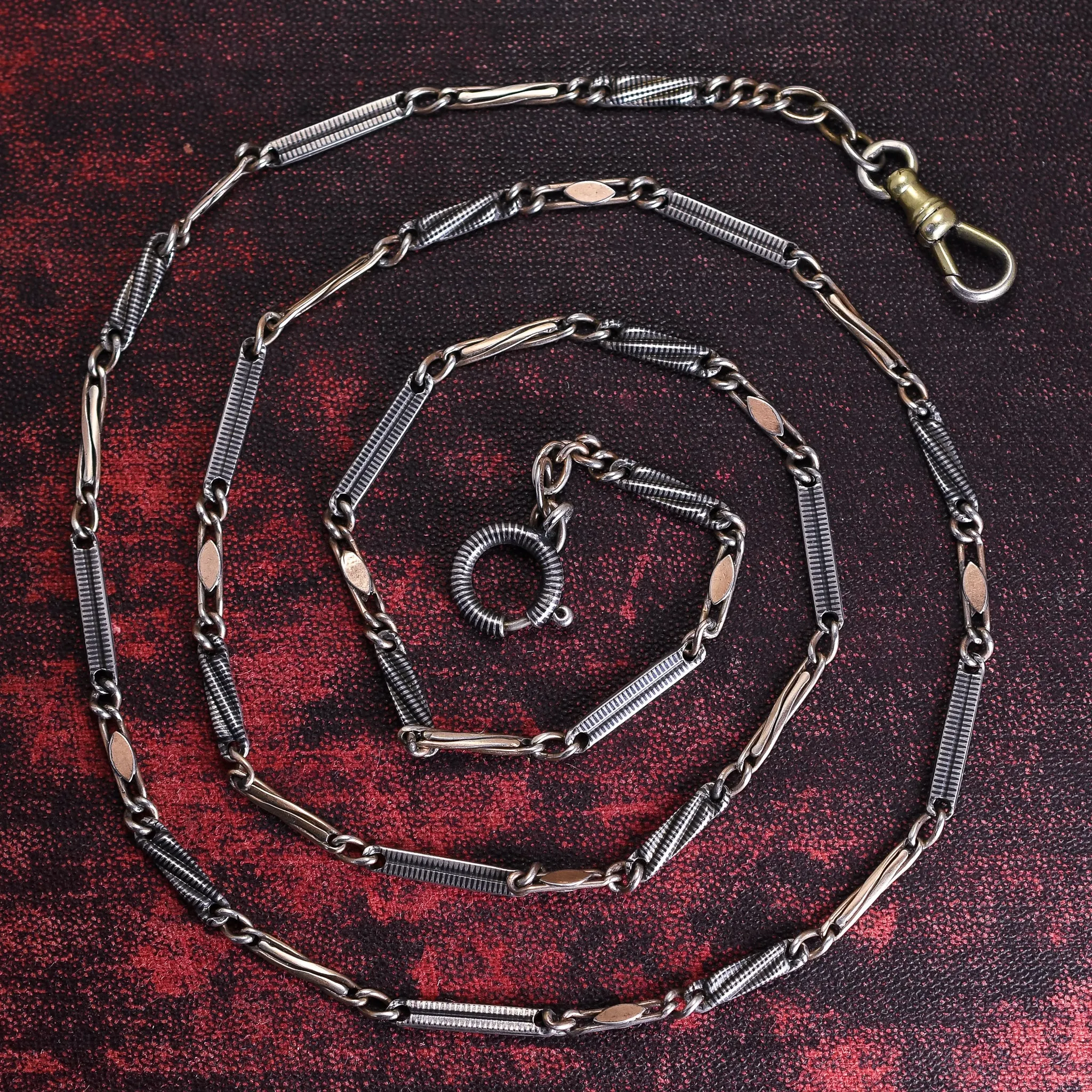 Victorian Niello Silver Chain, 26"